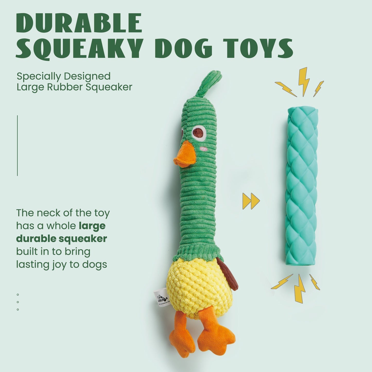 Nocciola 2 in 1 Duck Dog Toy with a Large Rubber Squeaker
