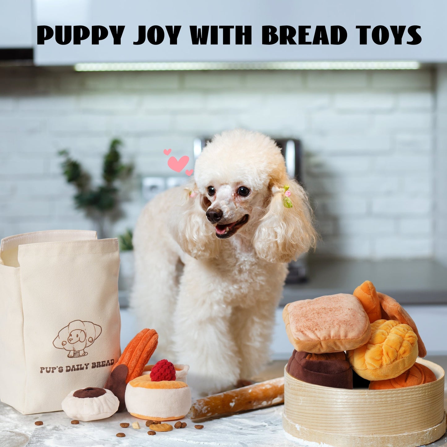 Nocciola 10 Pack Bread Dog Toys with a Bread Bag