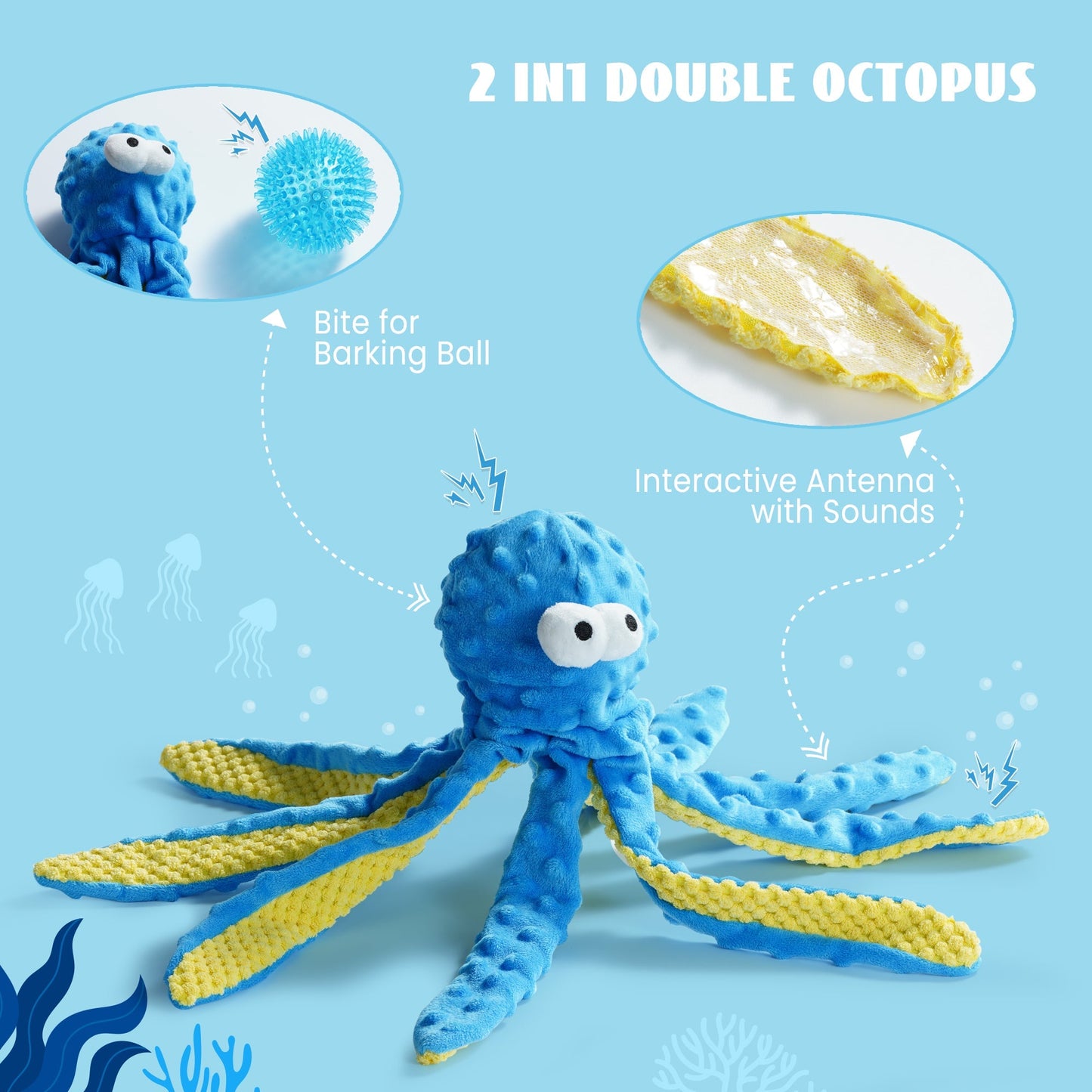 Nocciola 4 PCS Ocean Theme Crinkle Squeaky Dog Toys