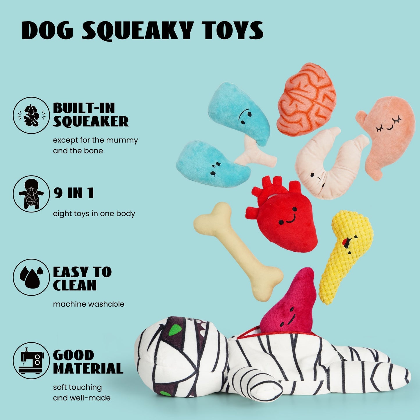 Nocciola Halloween Zombie Mummy Dog Toys with Organs