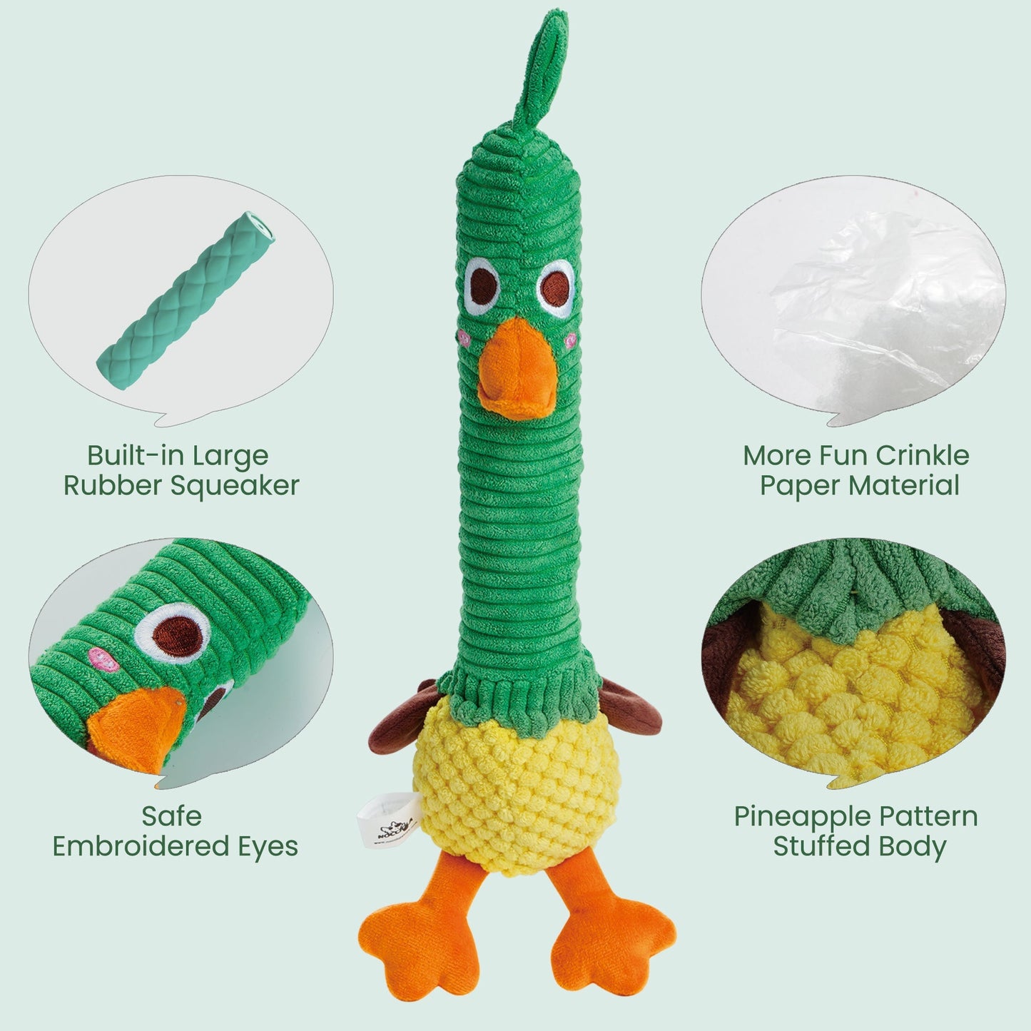 Nocciola 2 in 1 Duck Dog Toy with a Large Rubber Squeaker