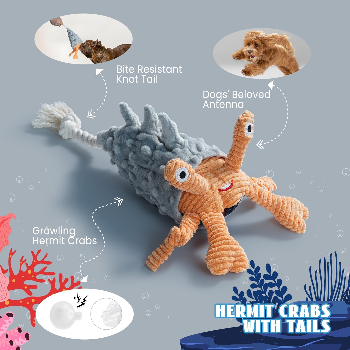 Nocciola 4 PCS Ocean Theme Crinkle Squeaky Dog Toys