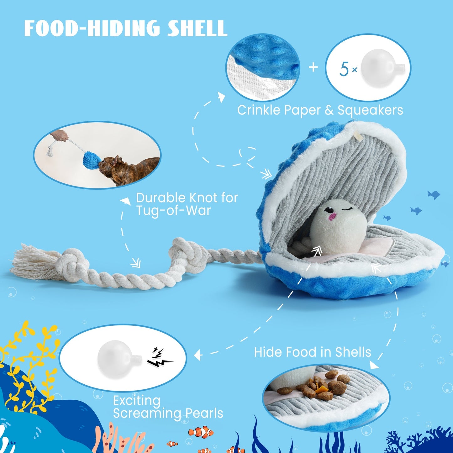 Nocciola 4 PCS Ocean Theme Crinkle Squeaky Dog Toys