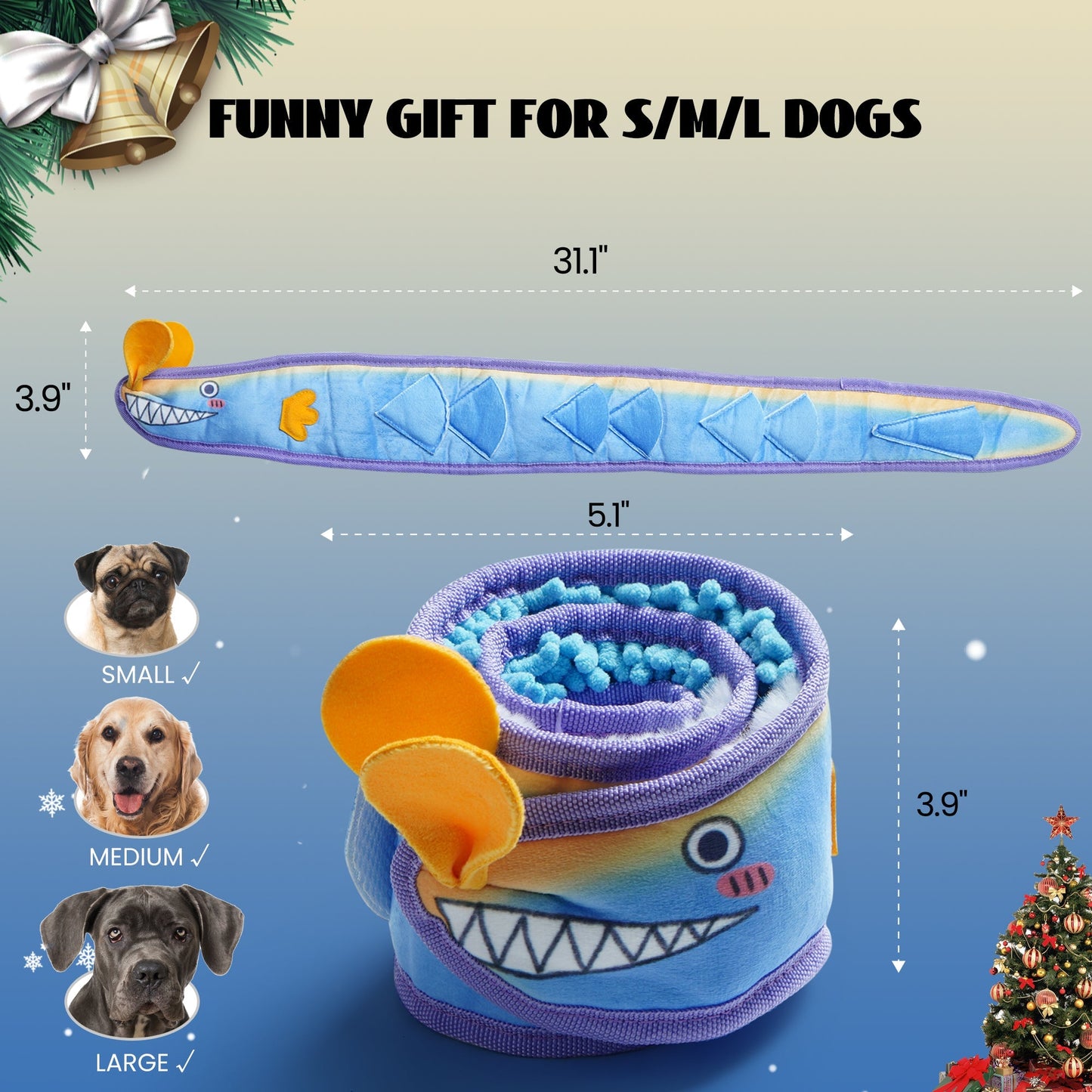 Nocciola No Stuffing EEL Crinkle Snuffle Dog Squeaky Toys